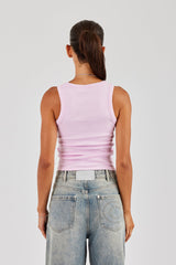 Glitter Applique Rib Scoop Neck Vest - Pink