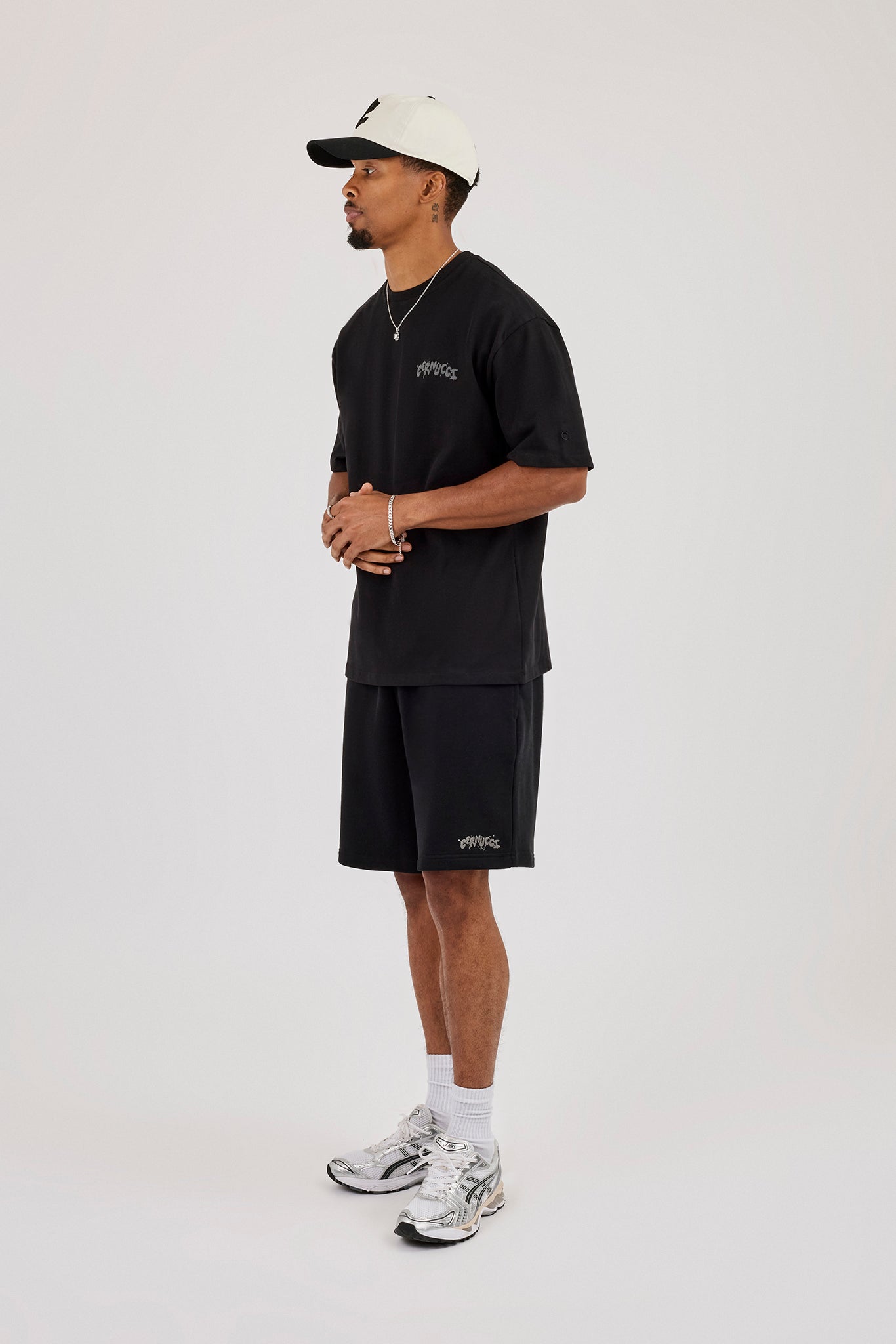 Regular Fit Puff Print T-Shirt & Relaxed Shorts - Black