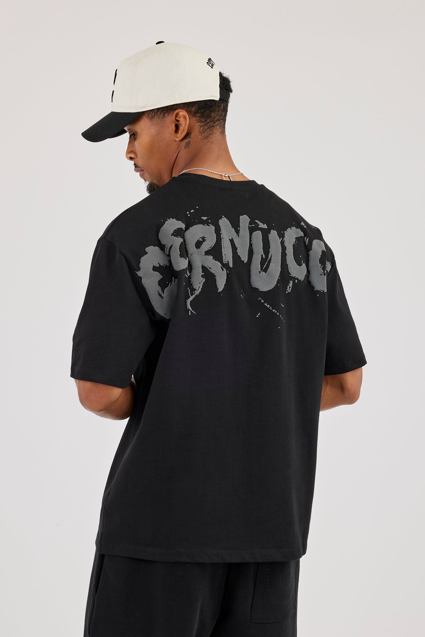 Regular Fit Puff Print T-Shirt & Relaxed Shorts - Black
