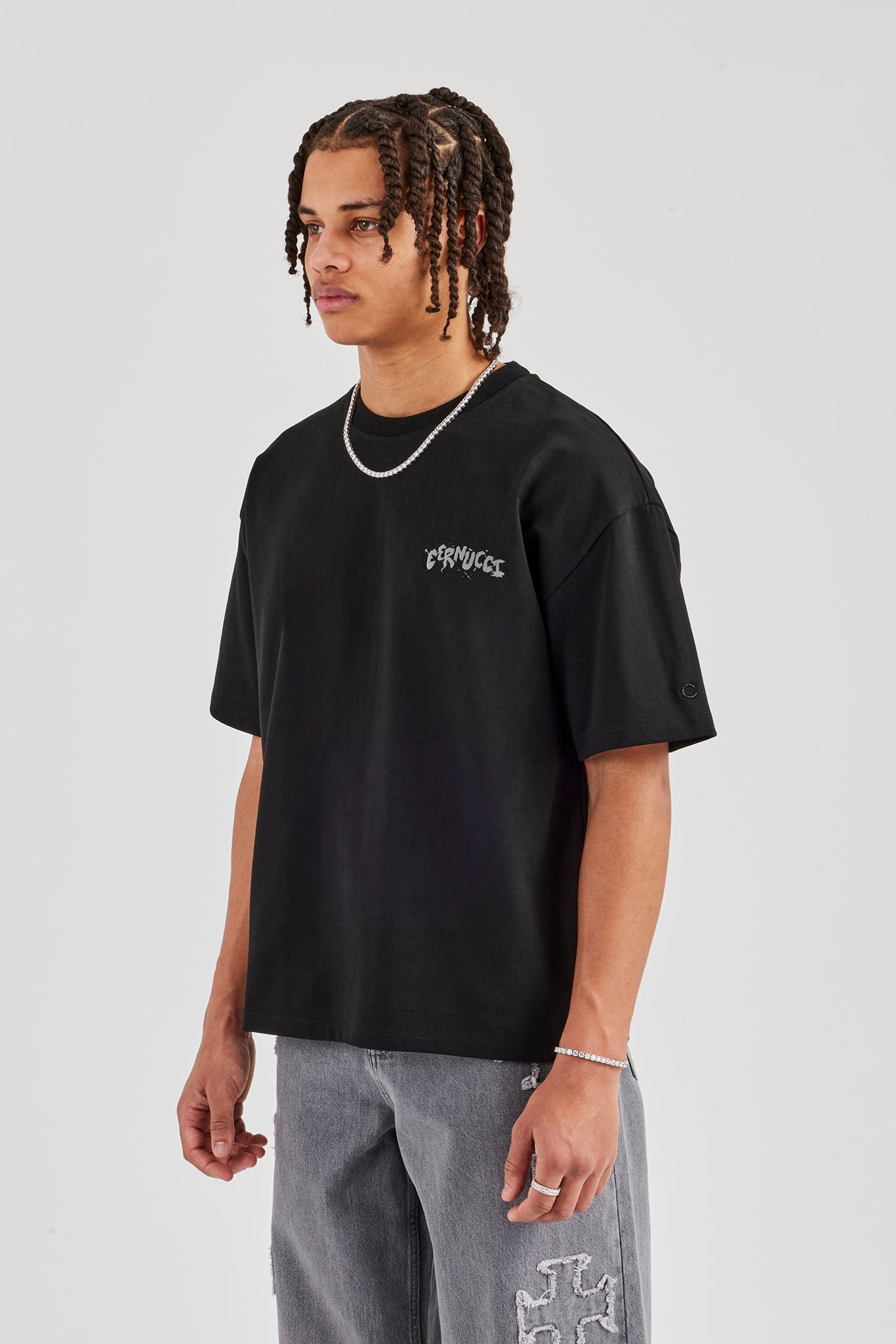 Regular Back Puff Print T-Shirt - Black