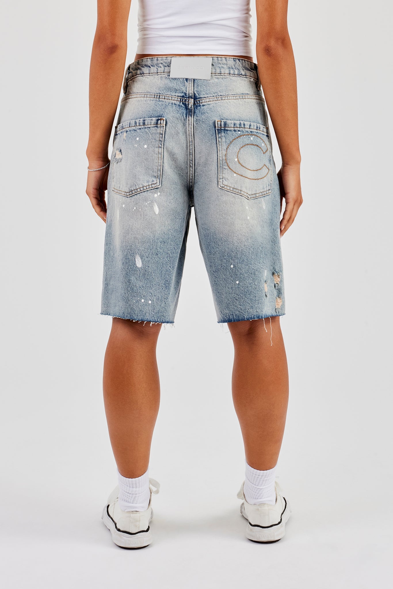 Distressed Paint Splatter Jort - Antique Wash