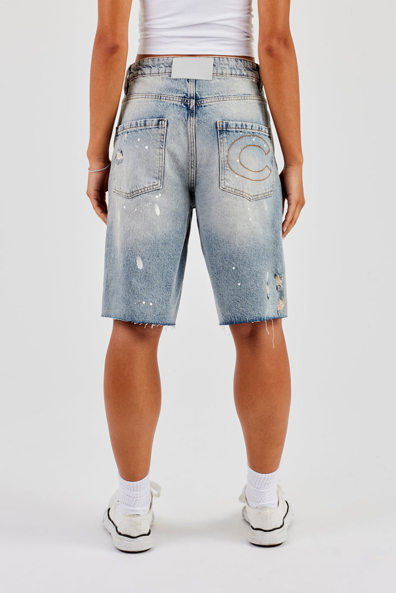 Distressed Paint Splatter Jort - Antique Wash