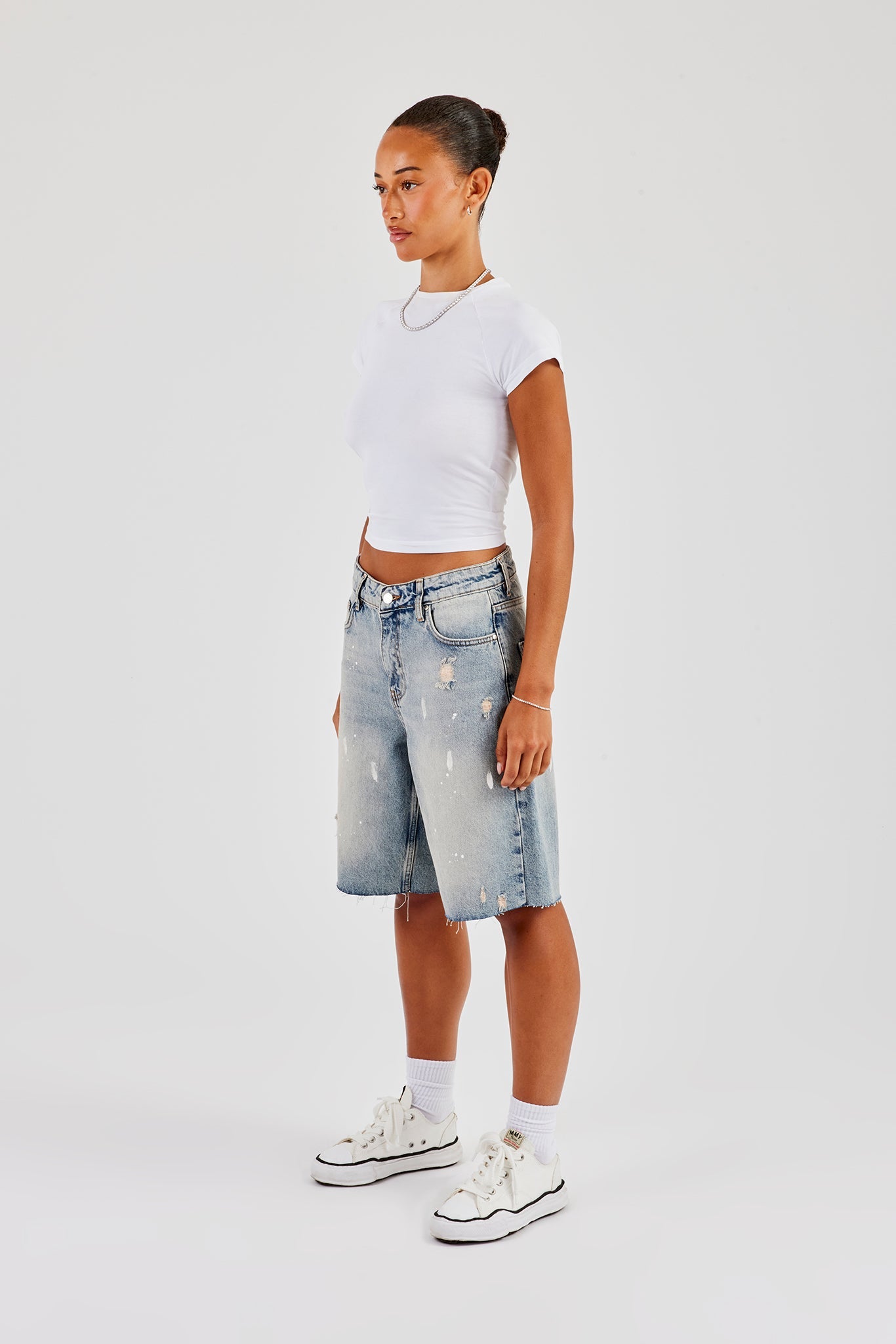 Distressed Paint Splatter Jort - Antique Wash