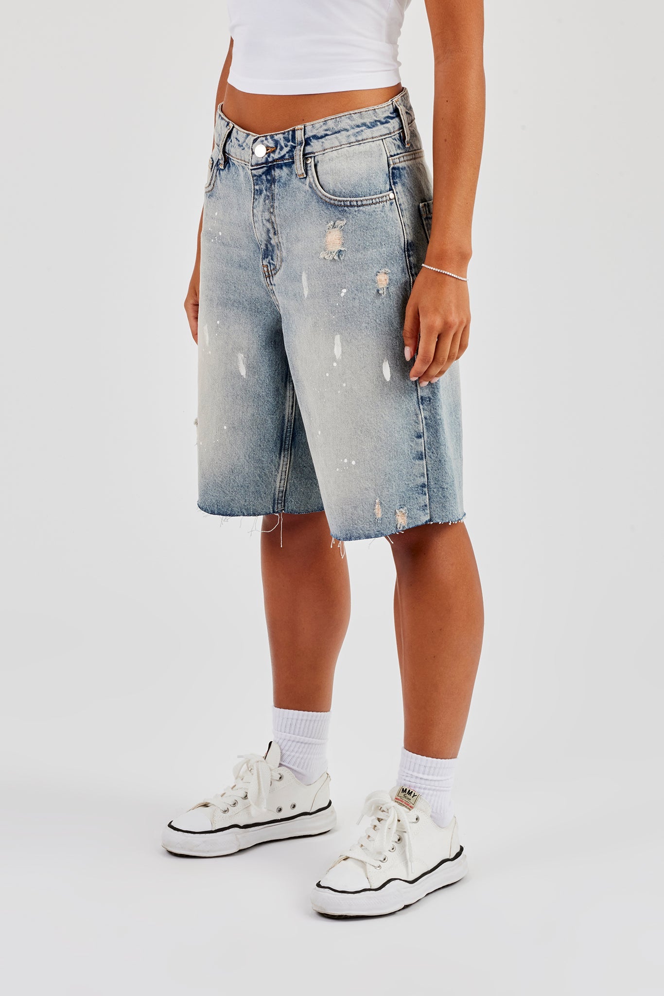 Distressed Paint Splatter Jort - Antique Wash