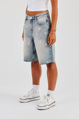 Distressed Paint Splatter Jort - Antique Wash