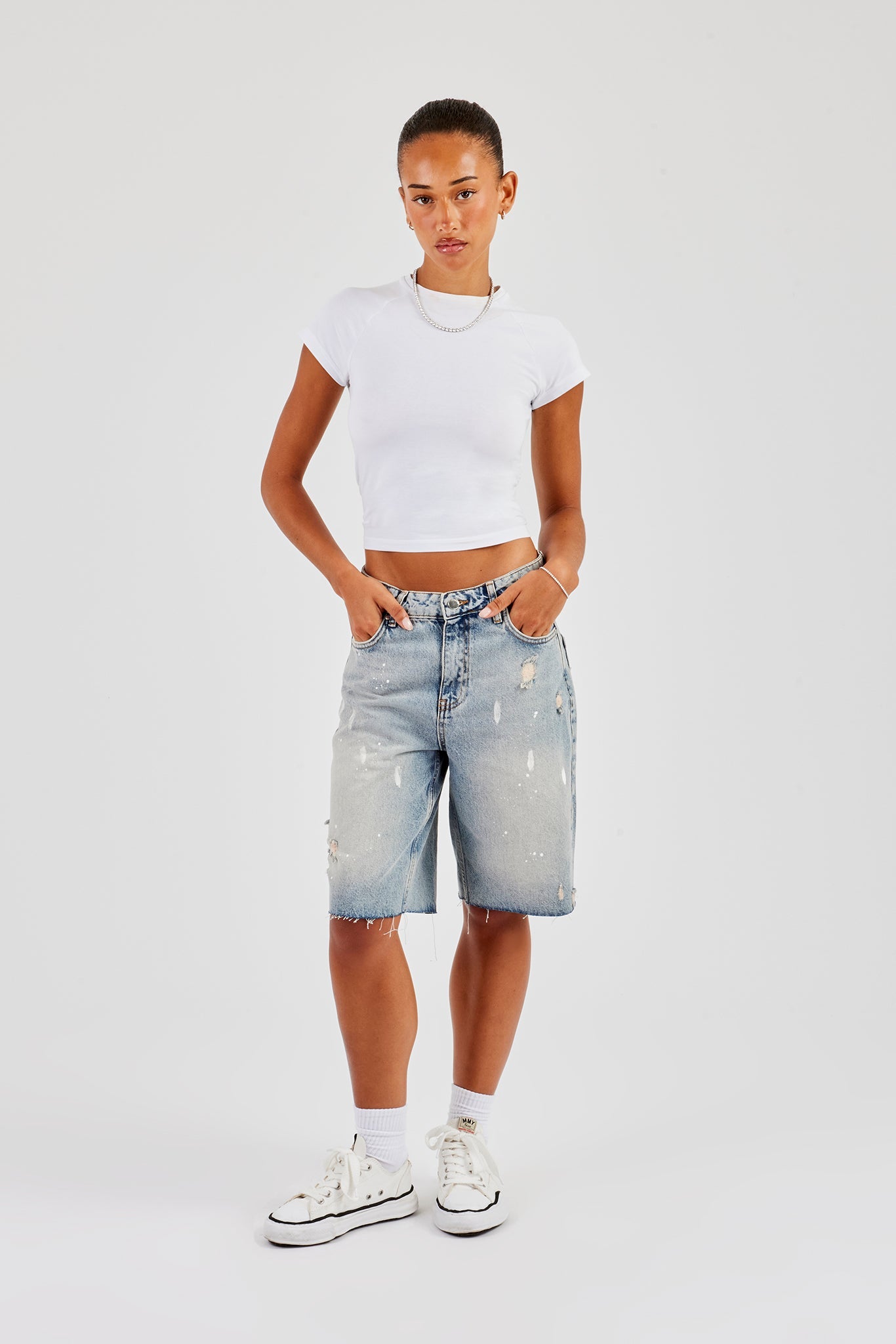 Distressed Paint Splatter Jort - Antique Wash