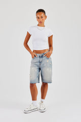 Distressed Paint Splatter Jort - Antique Wash