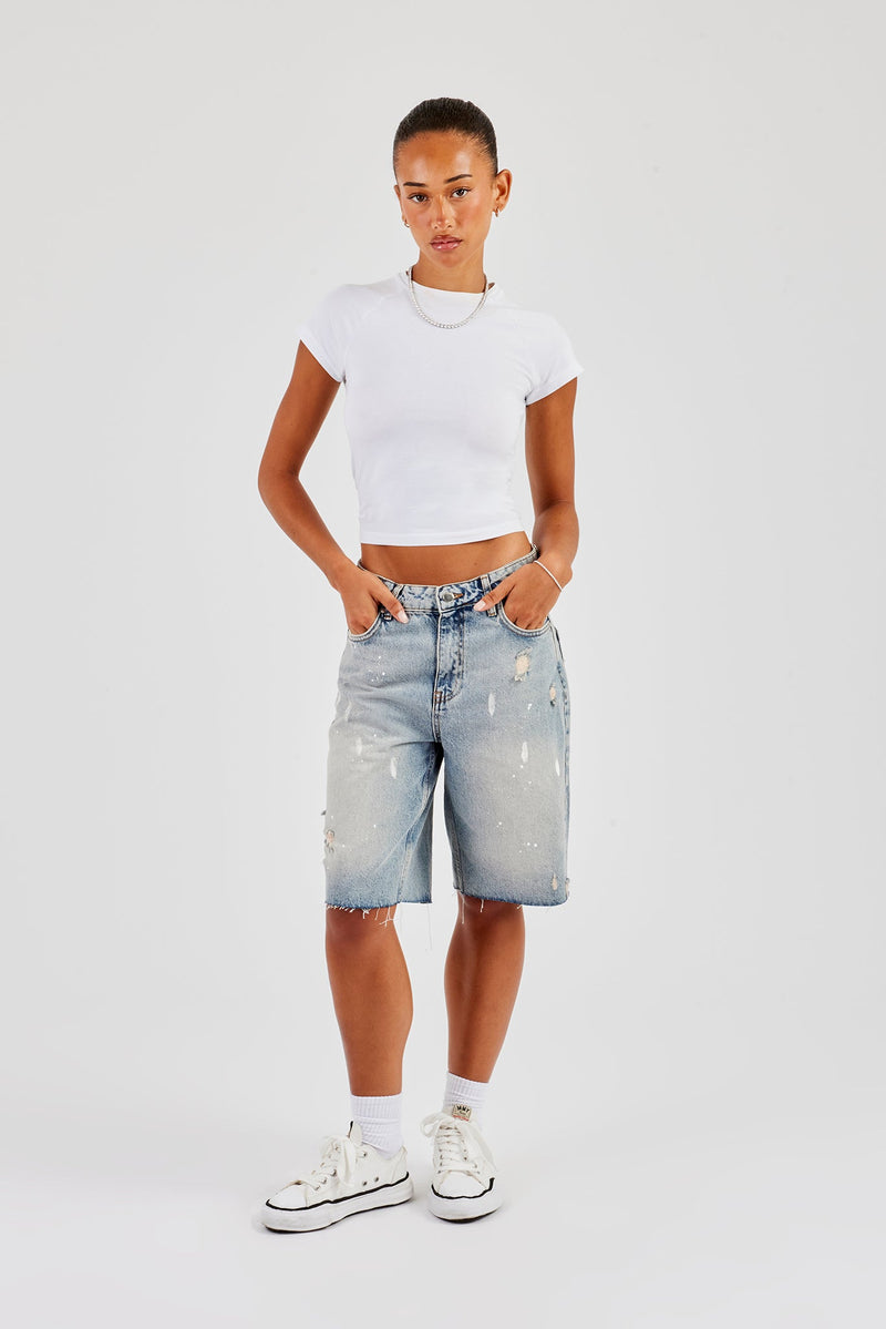 Distressed Paint Splatter Jort - Antique Wash