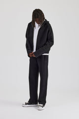 Boxy Raglan Embroidered Zip Through Tracksuit - Black