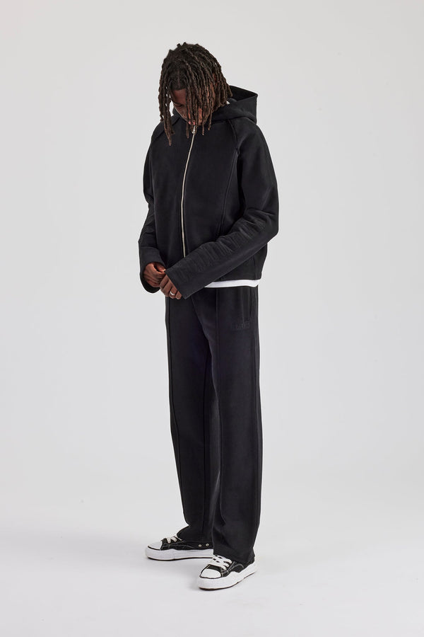 Boxy Raglan Embroidered Zip Through Tracksuit - Black