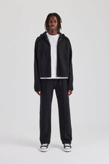 Boxy Raglan Embroidered Zip Through Tracksuit - Black