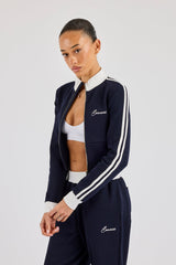 Soft Touch Fitted Zip Through Track Top - Navy Blue