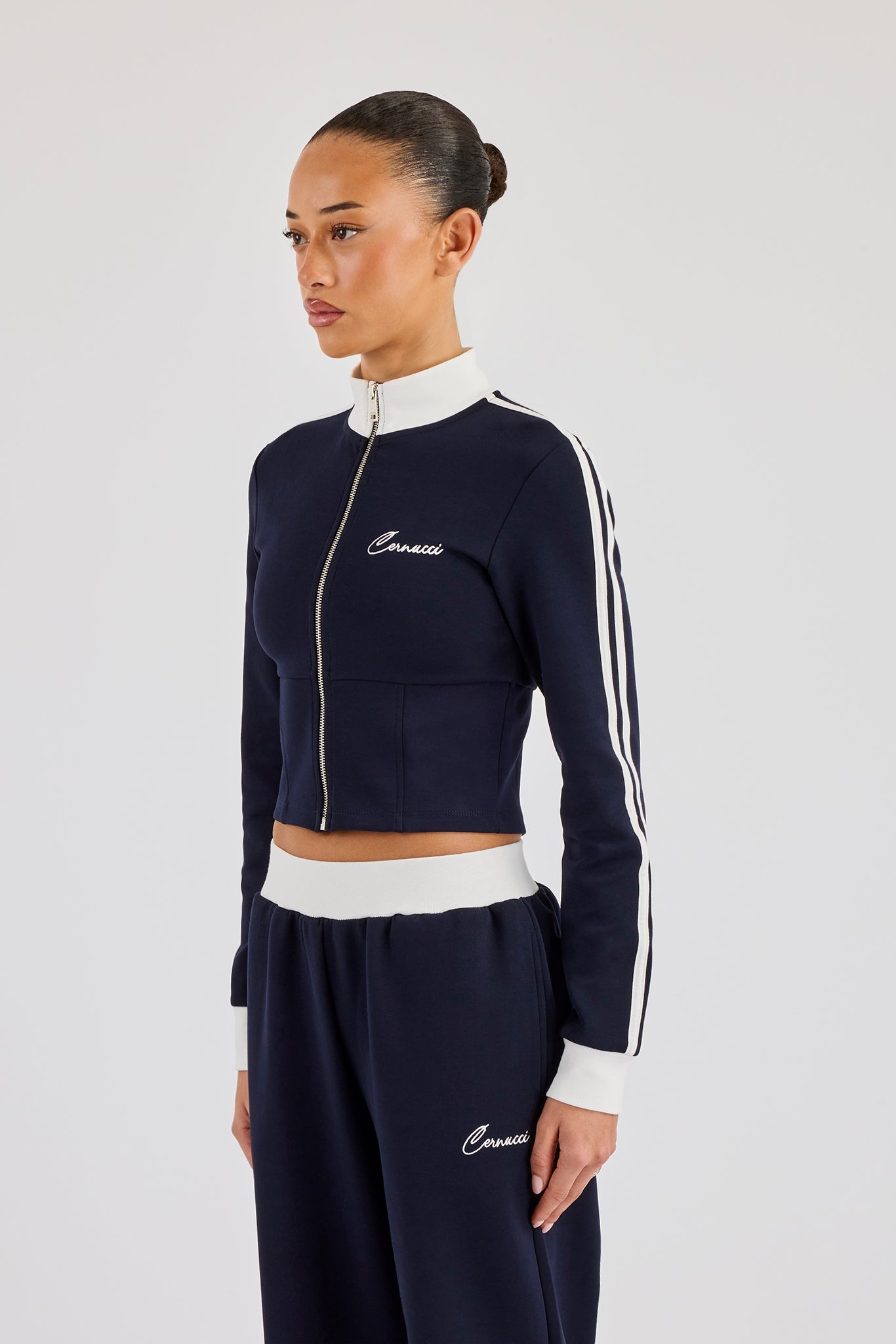 Soft Touch Fitted Zip Through Track Top - Navy Blue