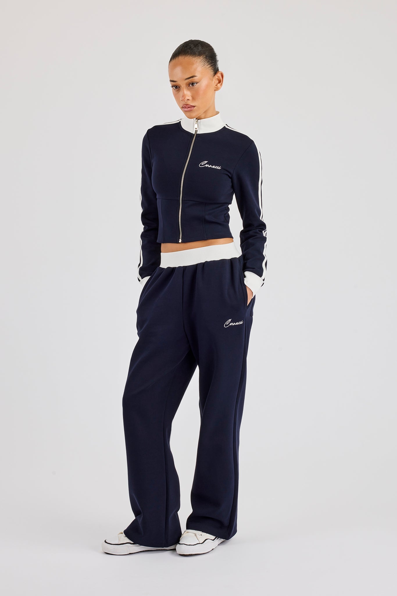 Soft Touch Stripe Zip Through Track Jacket & Wide Leg Jogger