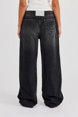 Baggy Low Waistbandless Detail Jean - Washed Black