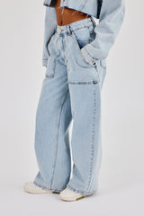 Baggy Pocket Detail Jean - Light Blue