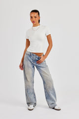 Mid Rise Relaxed Low Waistbandless Jean - Antique Wash