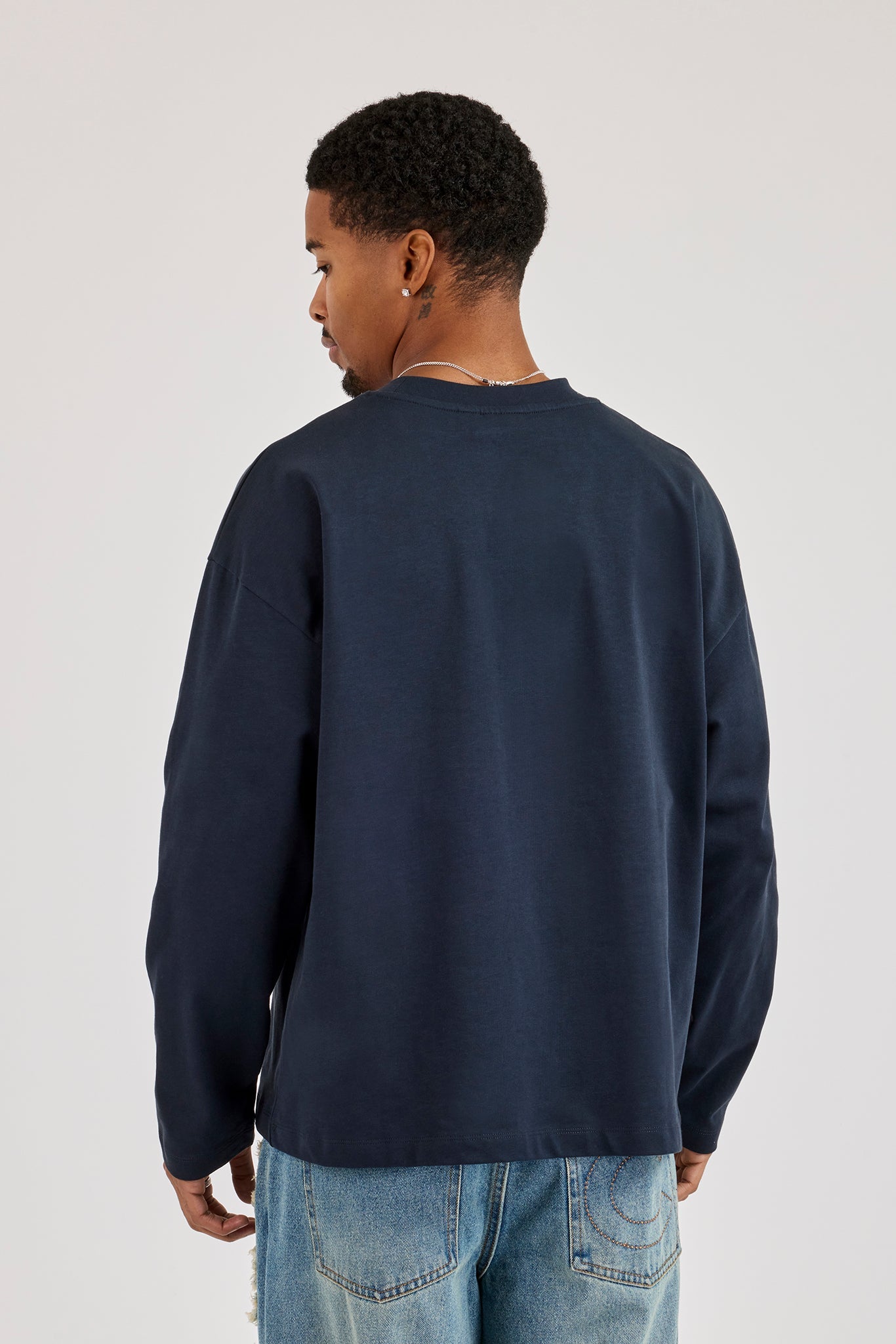 Long Sleeve Embroidered T-Shirt - Navy