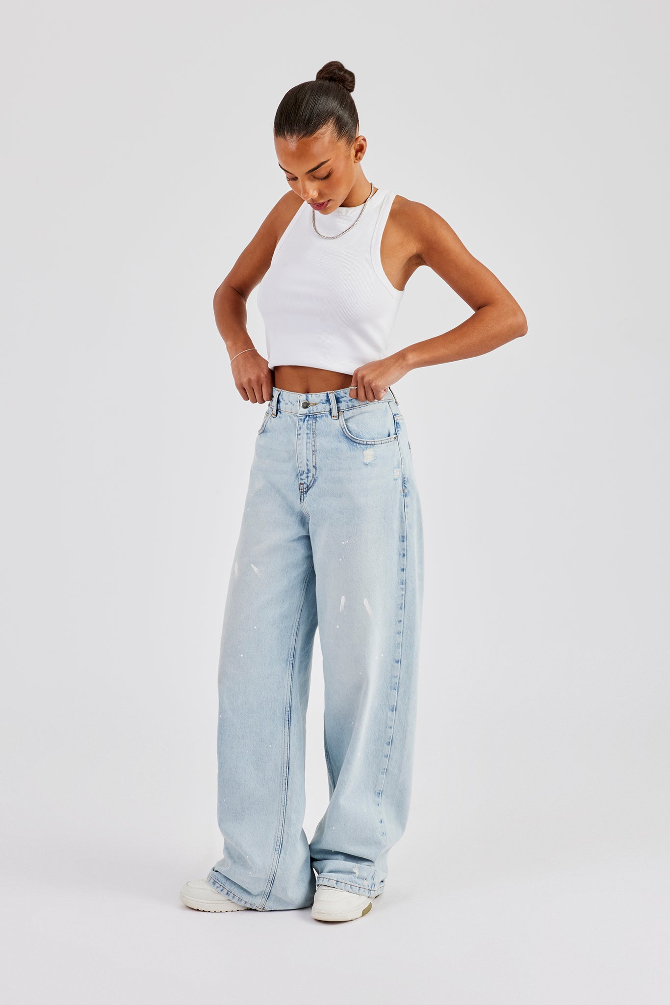 Distressed Paint Splatter Jean - Ice Blue