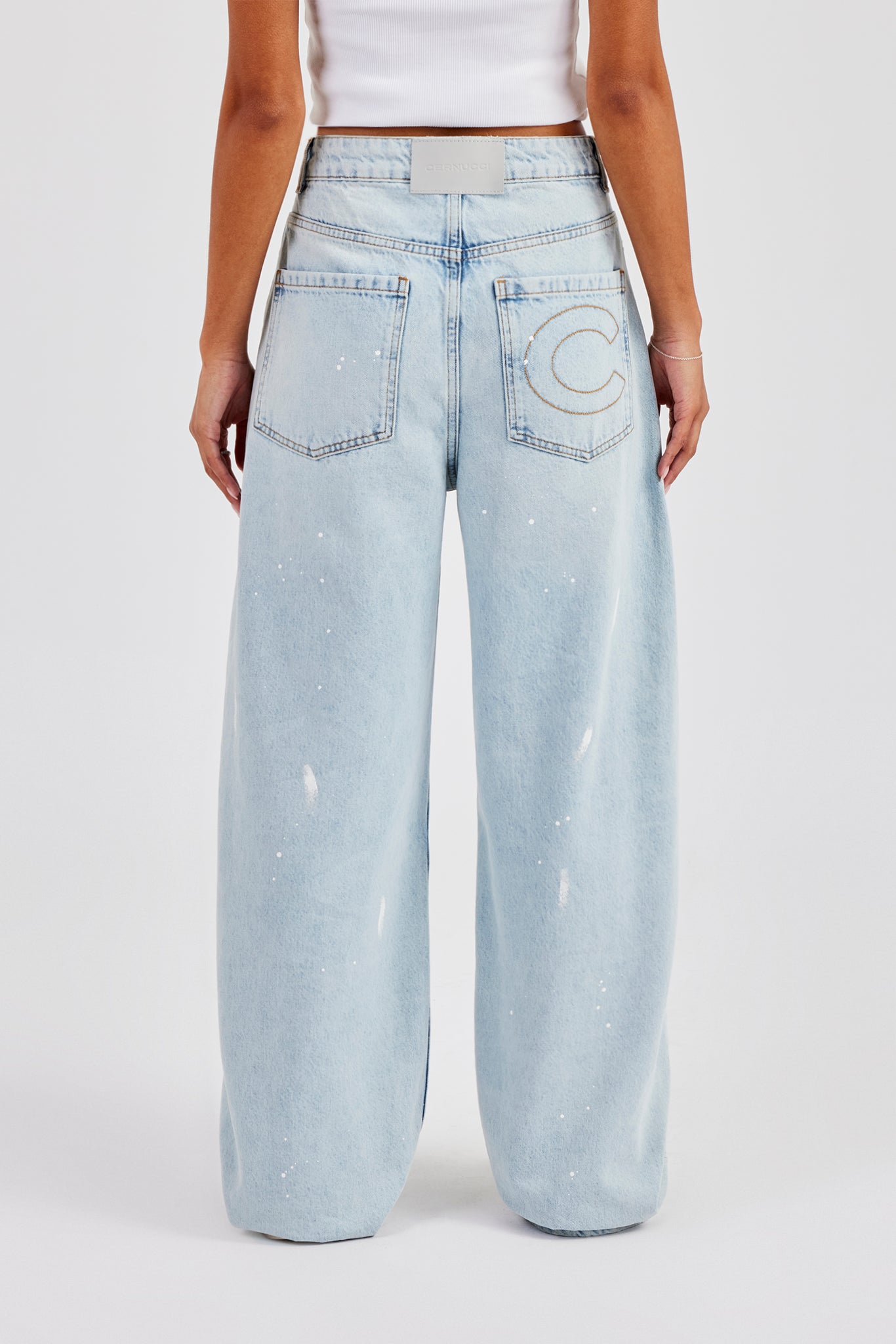 Distressed Paint Splatter Jean - Ice Blue
