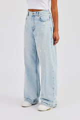 Distressed Paint Splatter Jean - Ice Blue