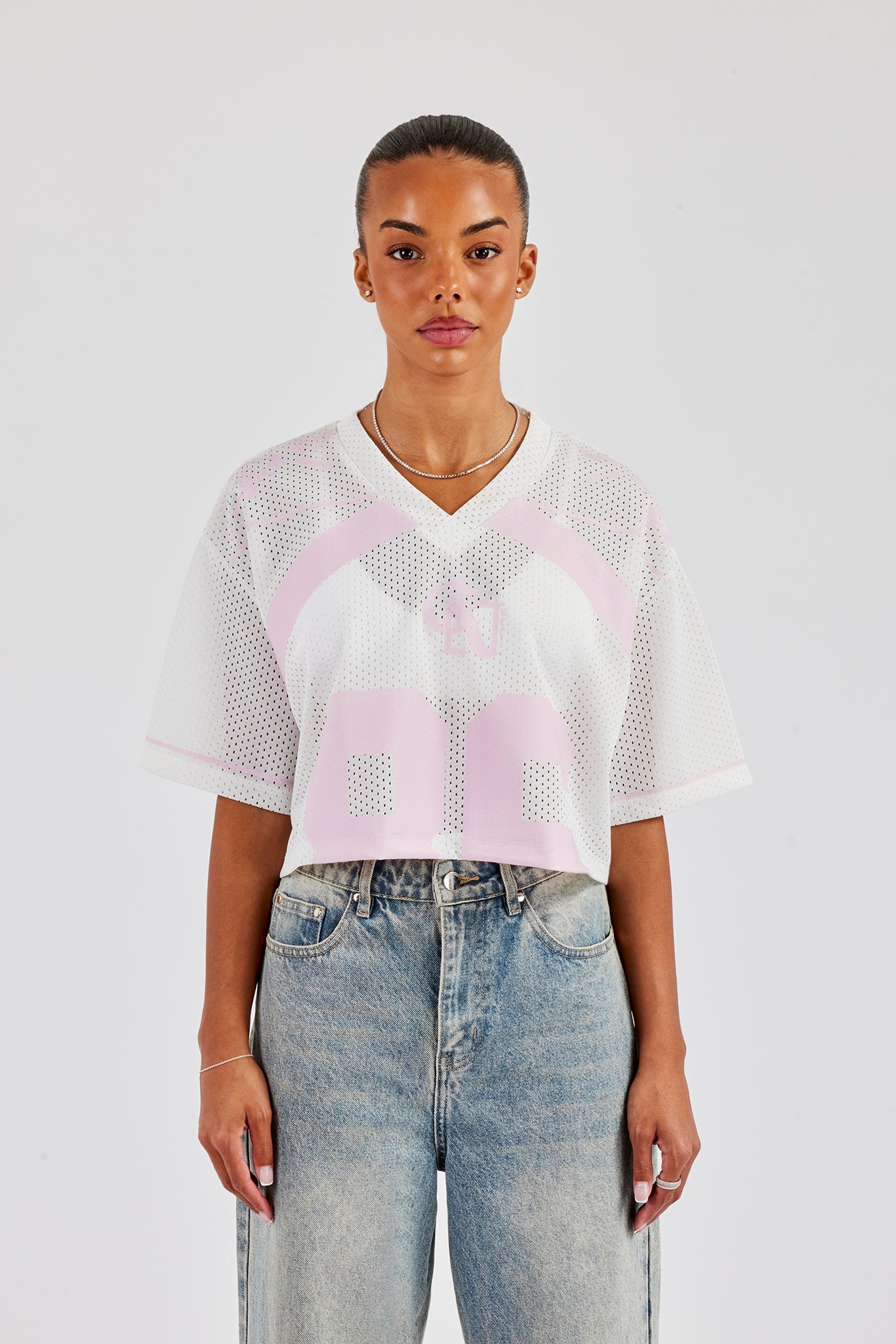 Mesh Cropped Pink 86 Top - White