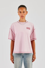 222 Cherub Contrast Stitch Oversized T-Shirt - Pink