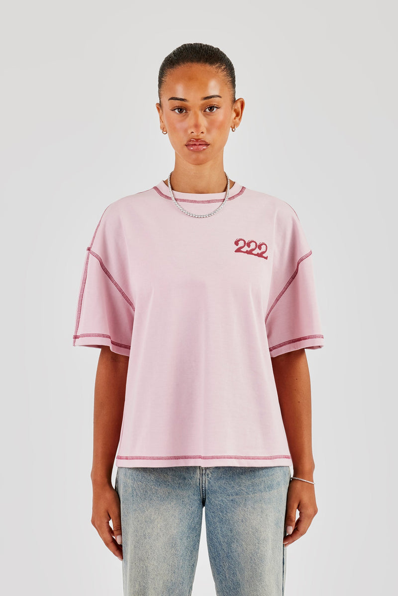 222 Cherub Contrast Stitch Oversized T-Shirt - Pink