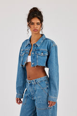 Super Cropped Denim Jacket - Mid Blue