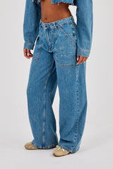 Baggy Pocket Detail Jean - Mid Blue