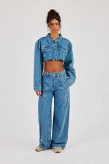 Baggy Pocket Detail Jean - Mid Blue