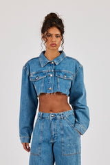 Super Cropped Denim Jacket - Mid Blue