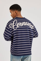 Long Sleeve Stripe Logo T-Shirt - Navy