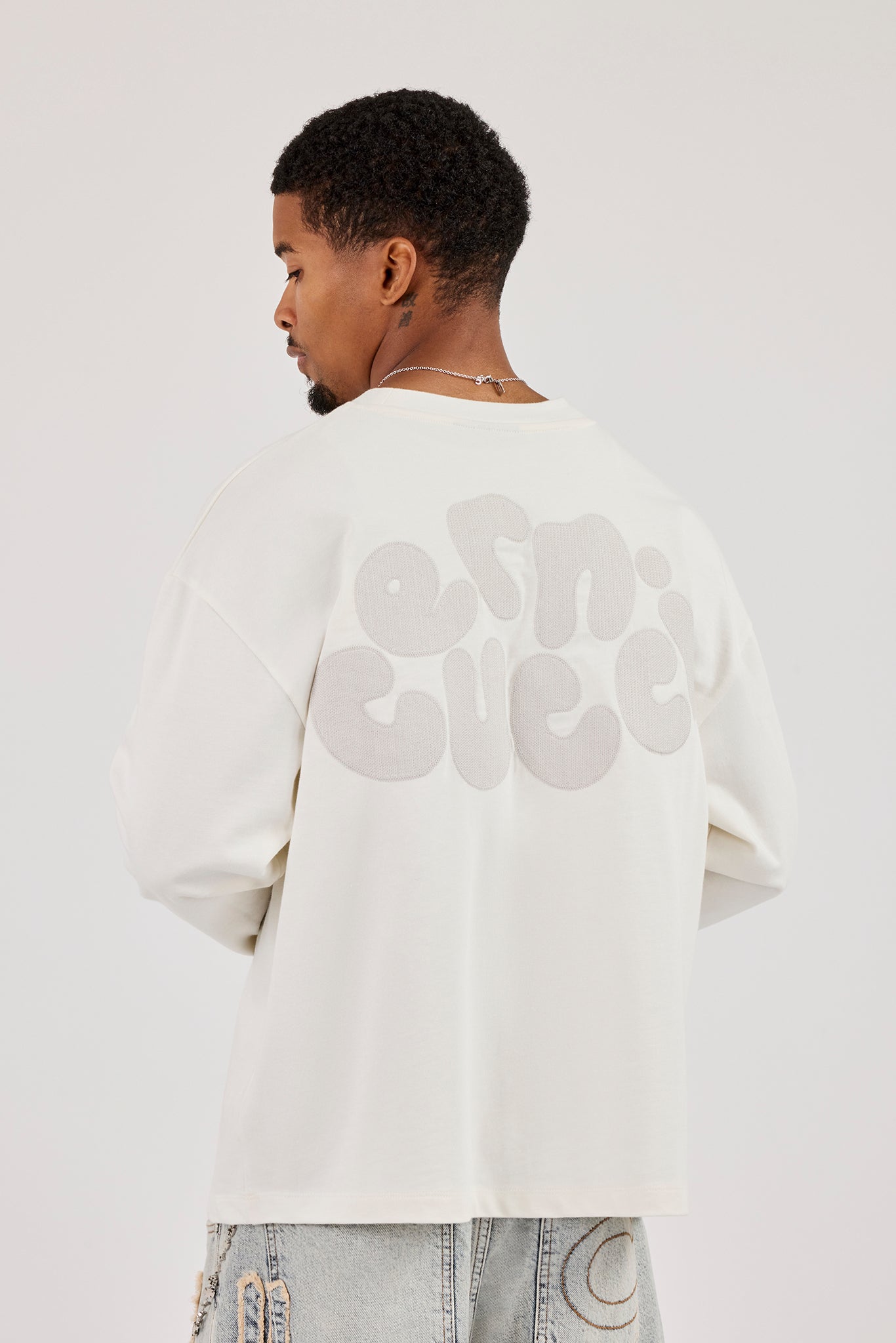 Long Sleeve Chain Stitch T-Shirt - Off White