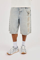 Logo Applique Denim Jorts & 10mm Cernucci Motif Jean Chain - Antique Wash