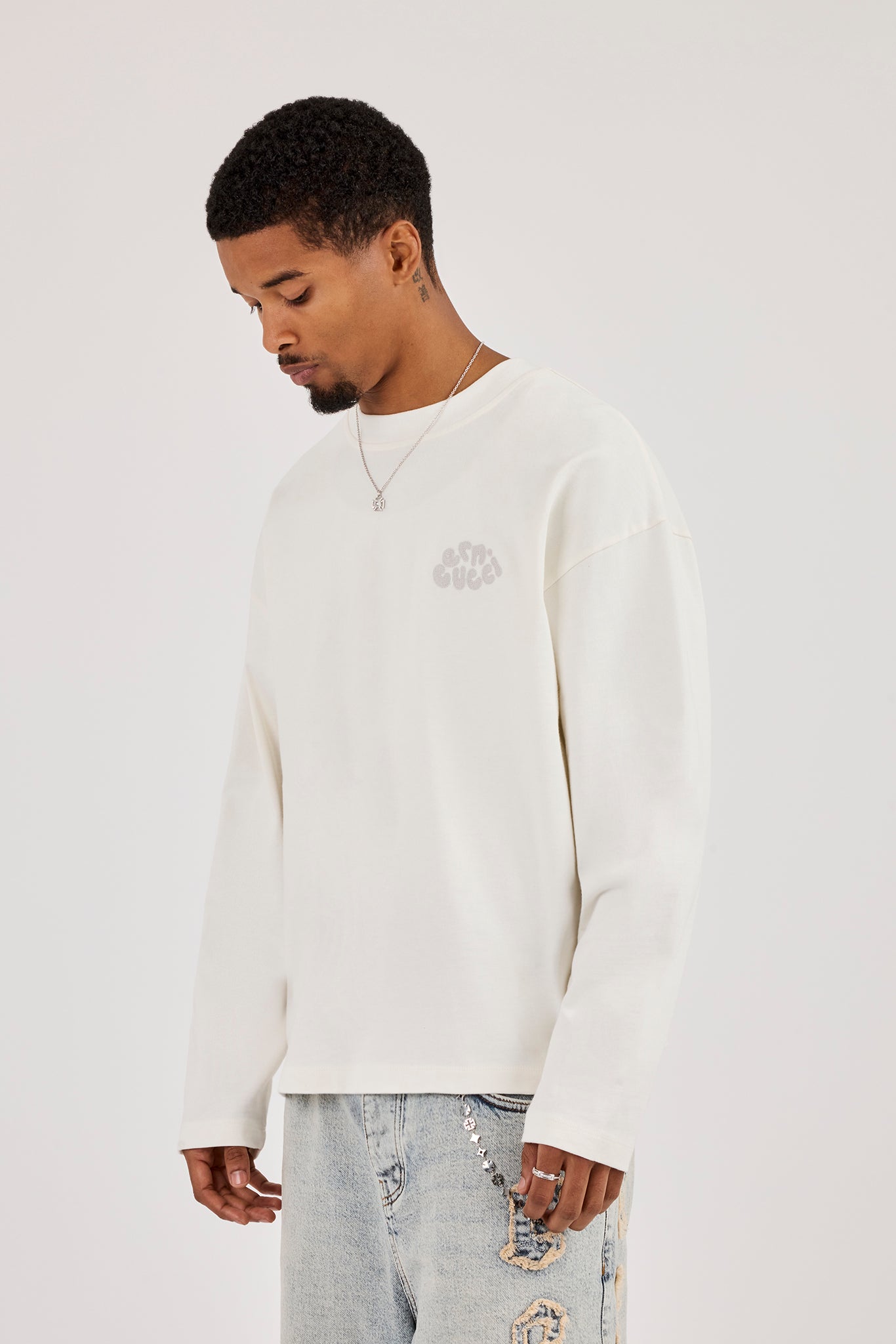 Long Sleeve Chain Stitch T-Shirt - Off White