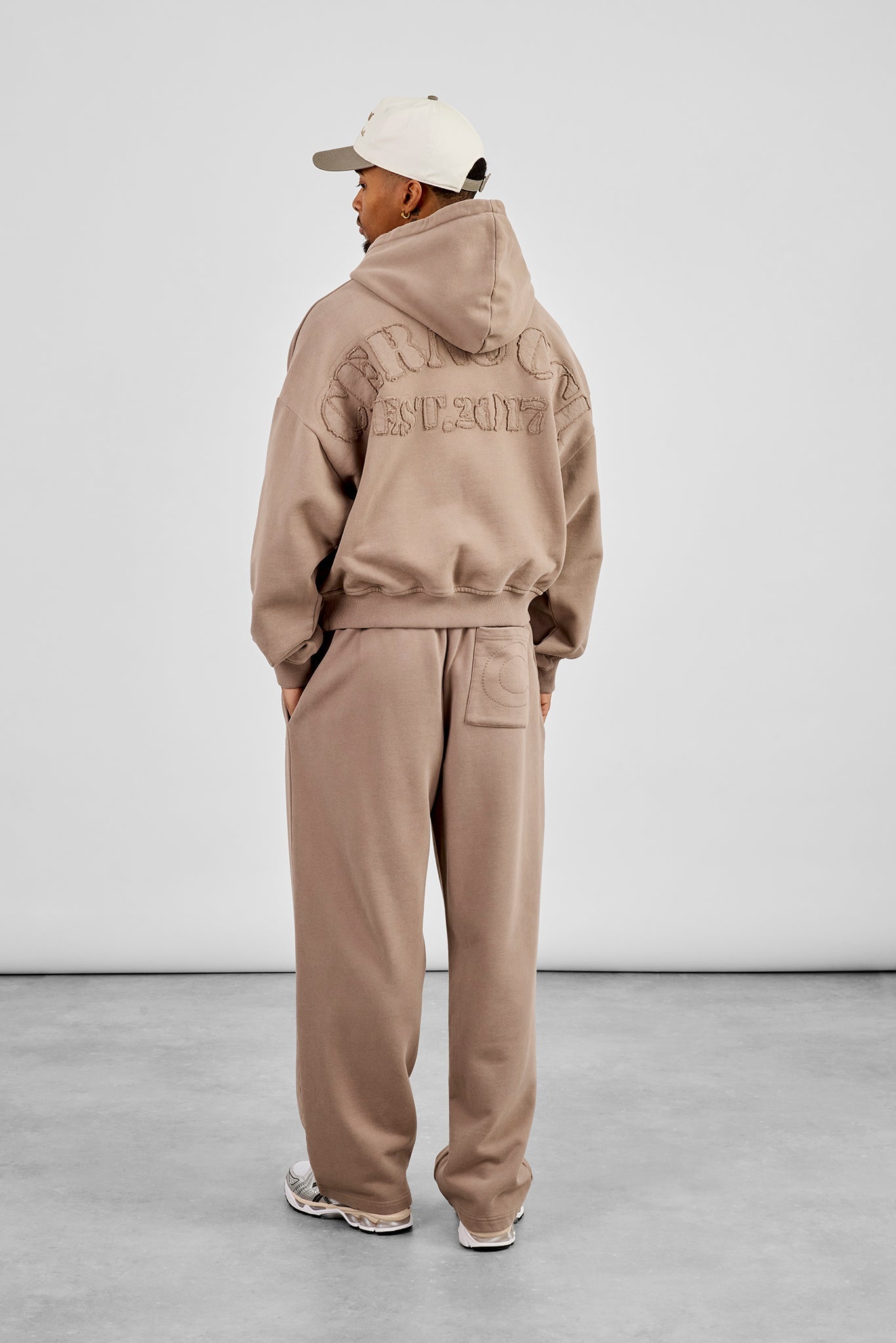 Washed Applique Embroidered Hoodie & Relaxed Jogger - Taupe