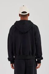 Zip Through Boxy Hoodie - Black