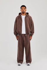Zip Hoodie & Baggy Fit Jogger - Coffee