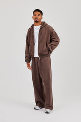 Zip Through Boxy Hoodie - Coffee