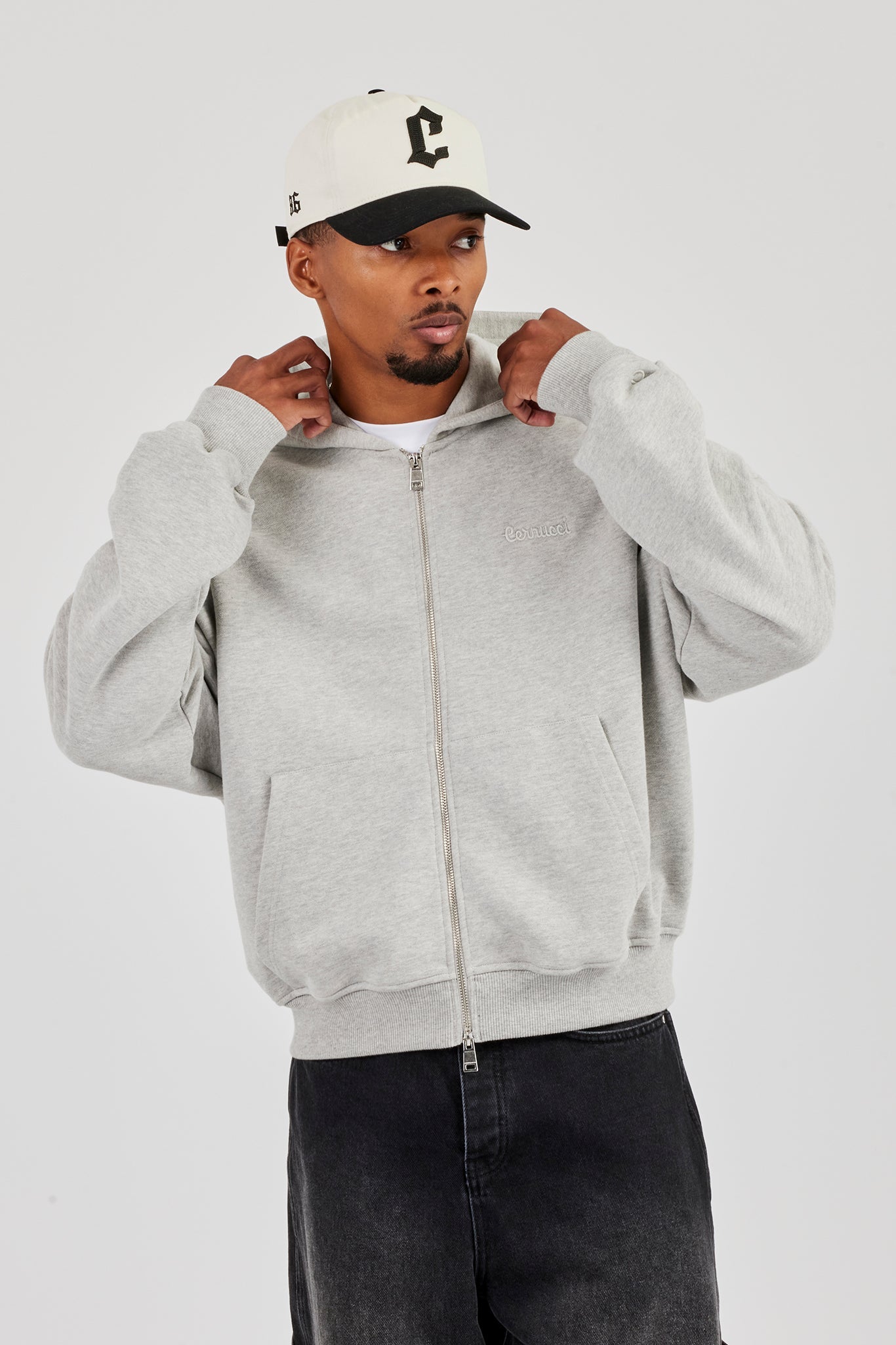 Zip Through Boxy Hoodie - Grey Marl