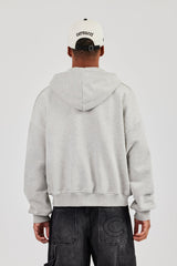 Zip Through Boxy Hoodie - Grey Marl