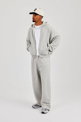 Zip Through Boxy Hoodie & Baggy Fit Jogger - Grey Marl
