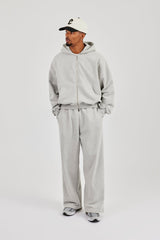 Zip Through Boxy Hoodie - Grey Marl