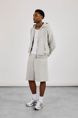 Zip Through Boxy Hoodie & Embroidered Jersey Jort - Grey Marl