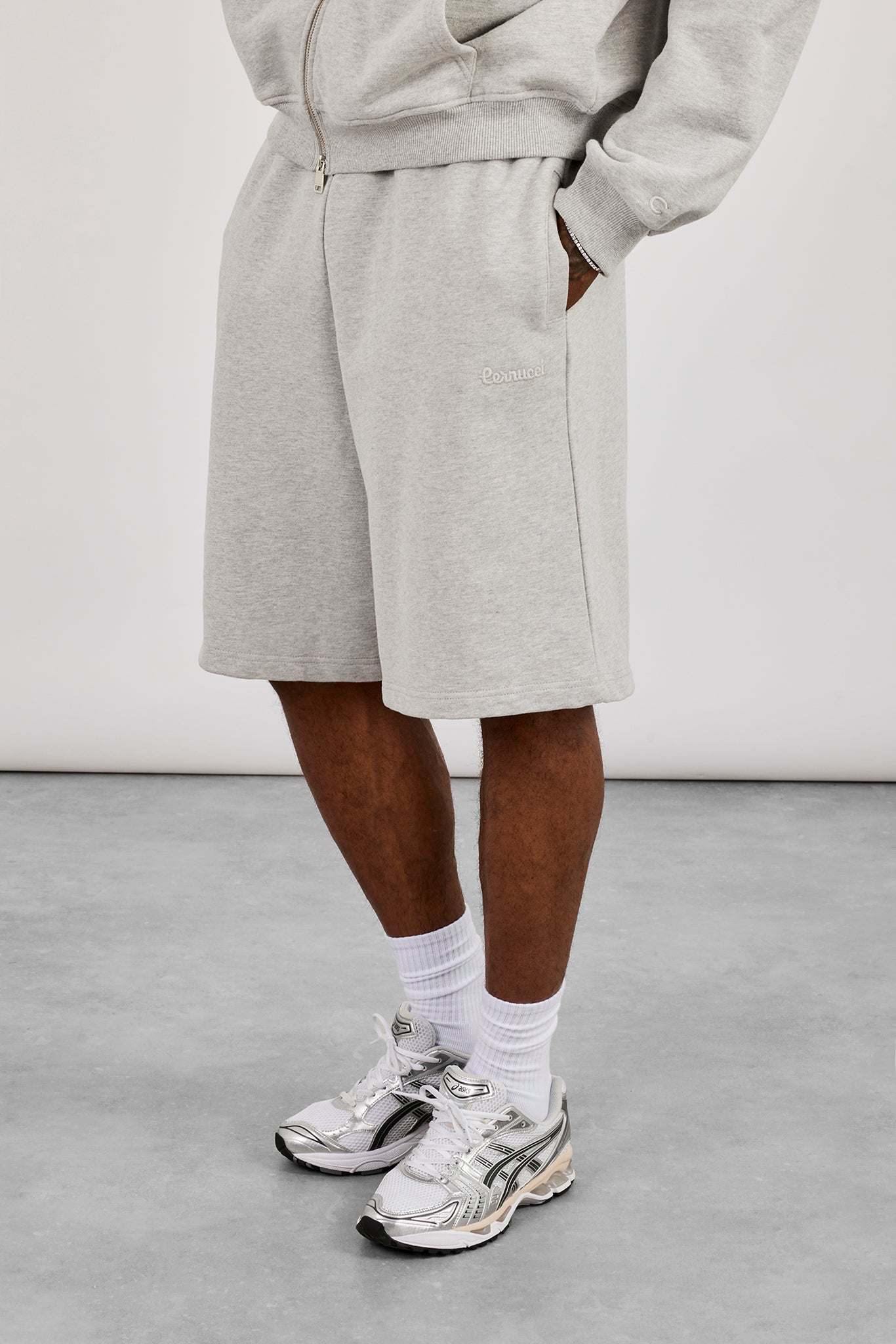 Embroidered Jersey Jort - Grey Marl