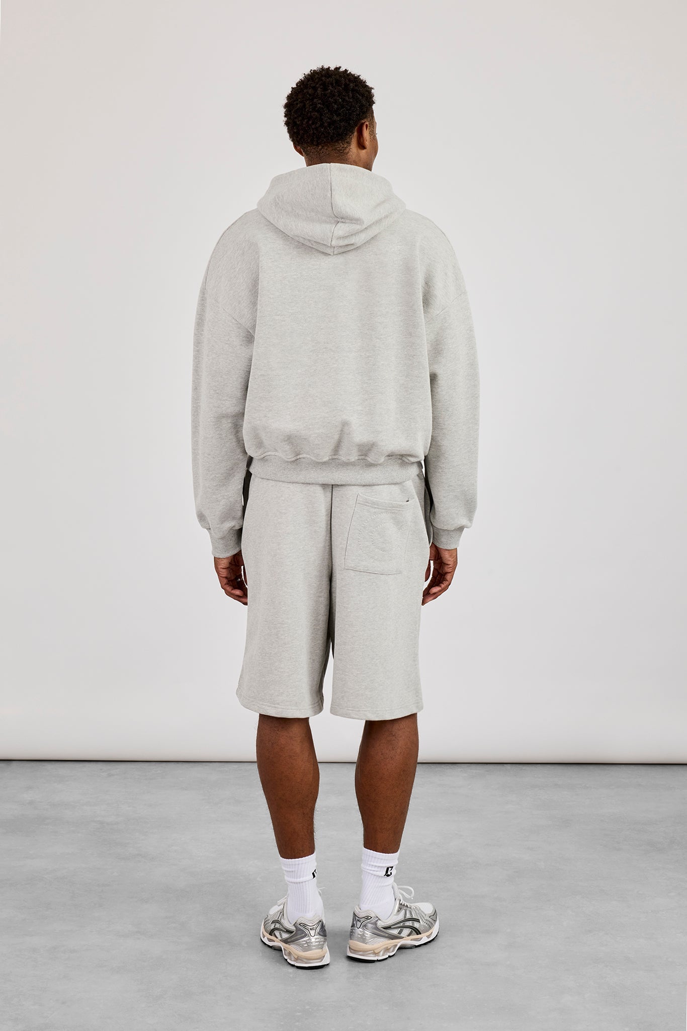 Zip Through Boxy Hoodie & Embroidered Jersey Jort - Grey Marl