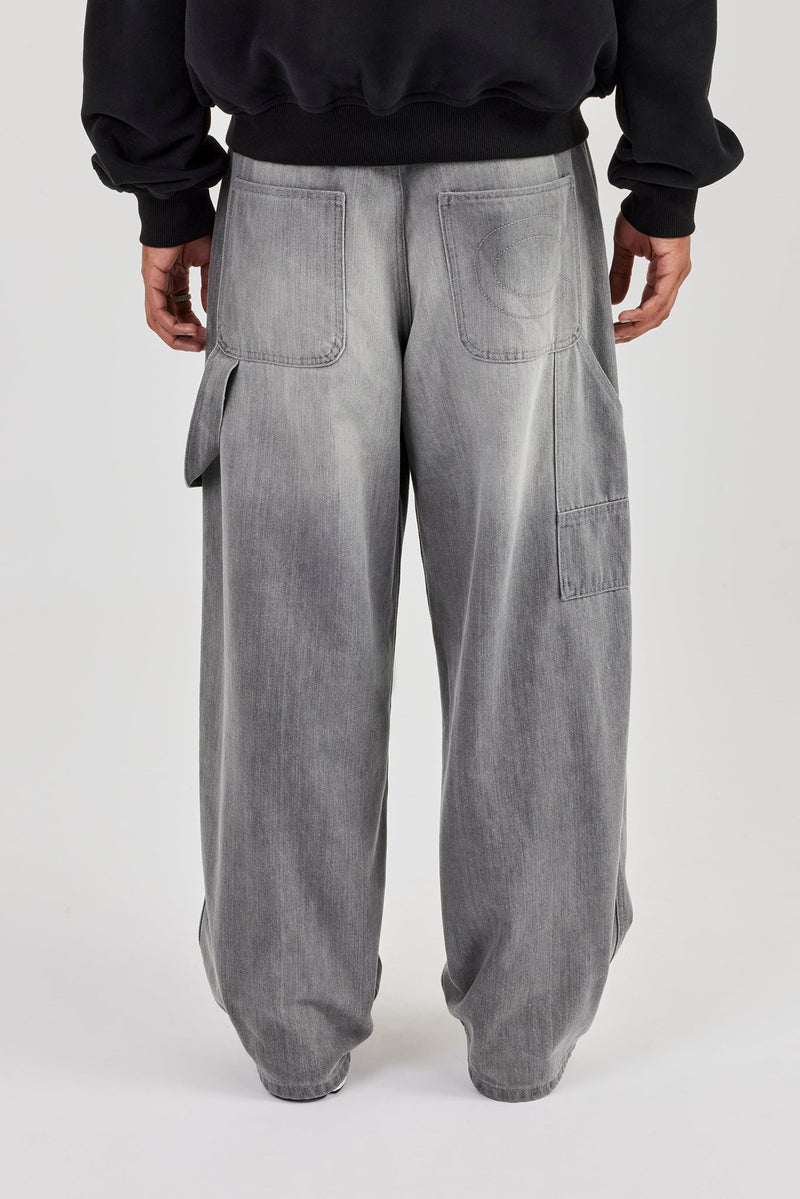 Super Baggy Carpenter Detail Jeans - Washed Grey