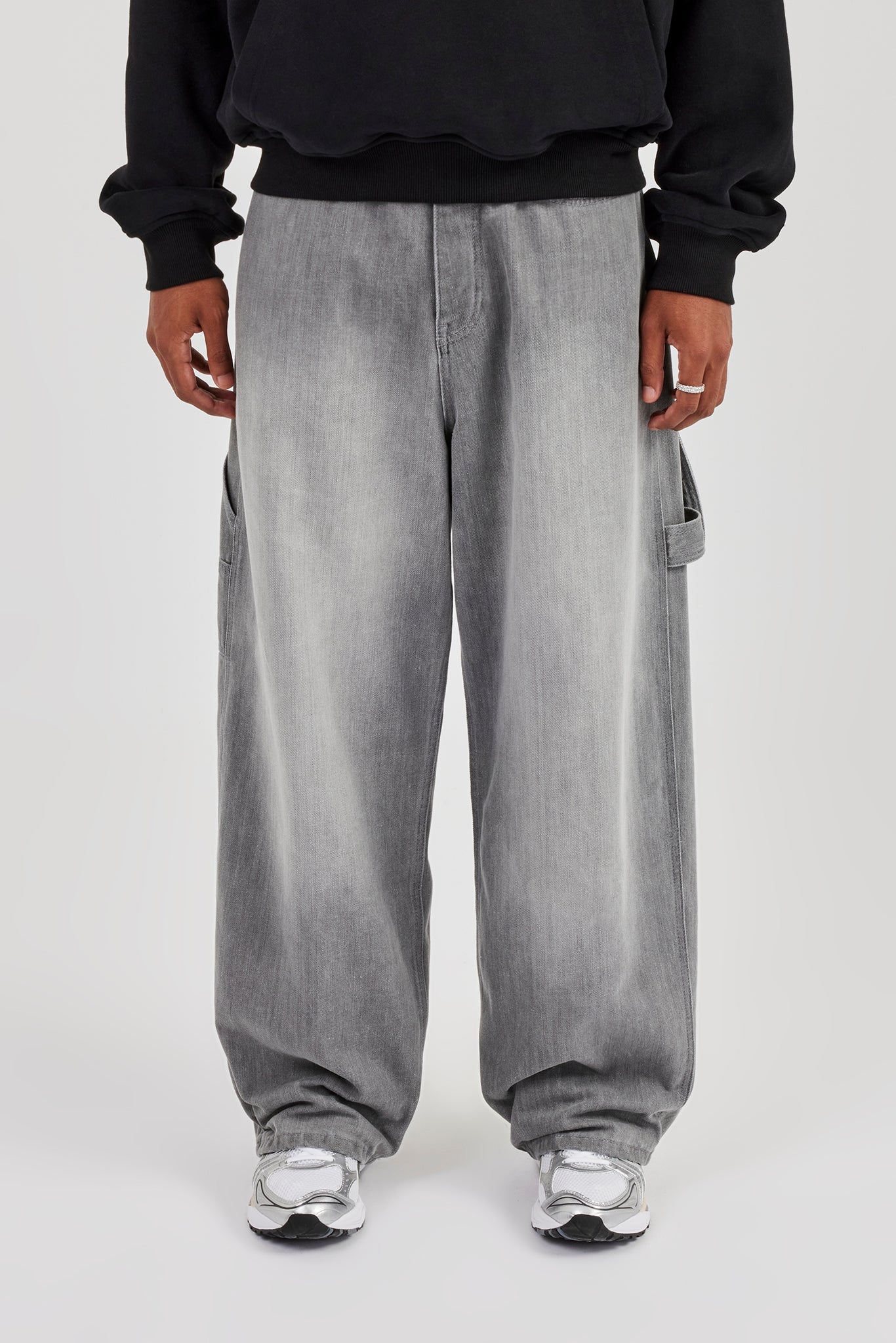 パンツ Notdyed super baggy denim Super Baggy Carpenter Detail Jeans - Washed Grey | Mens Denim