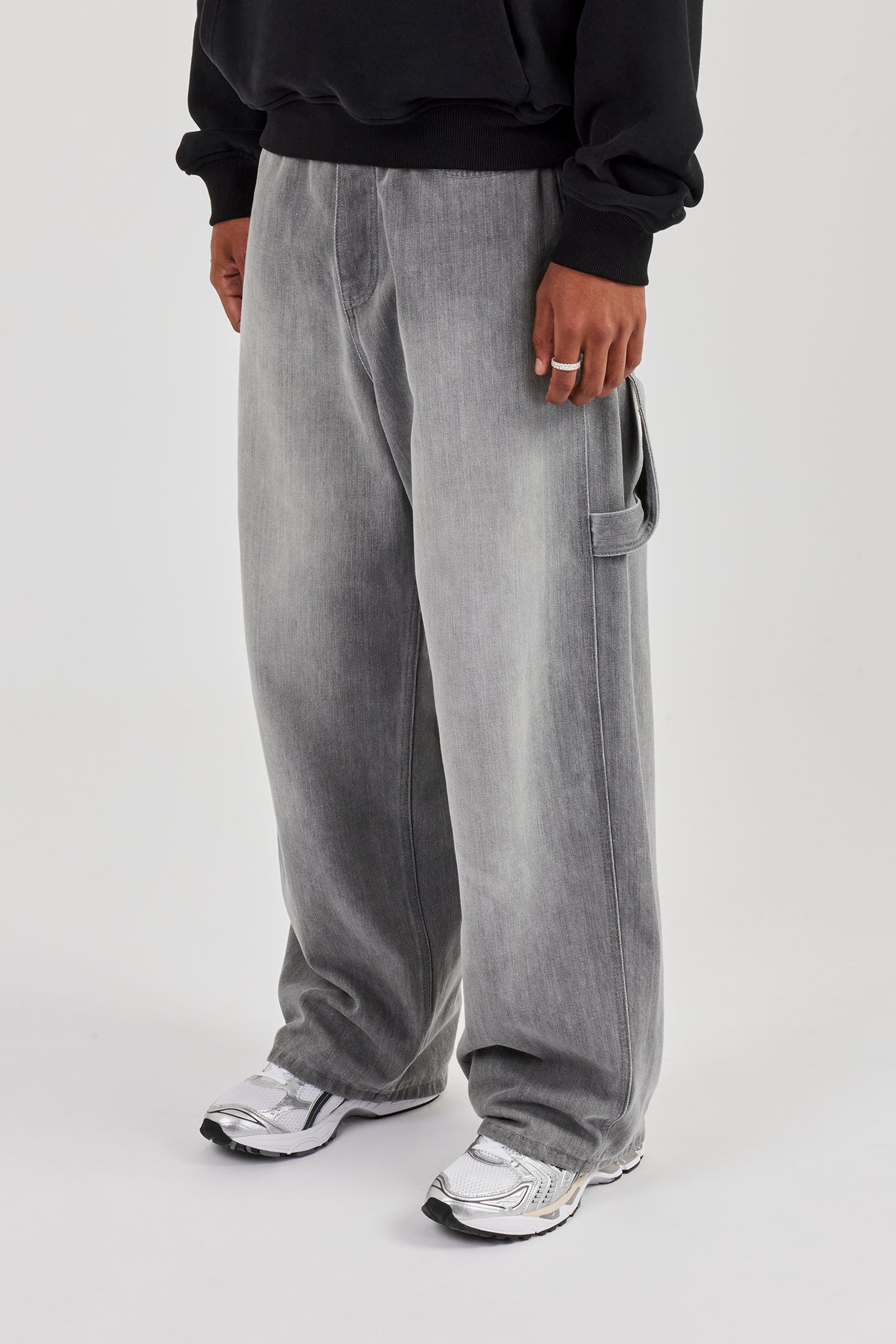 Super Baggy Carpenter Detail Jeans - Washed Grey | Mens Denim